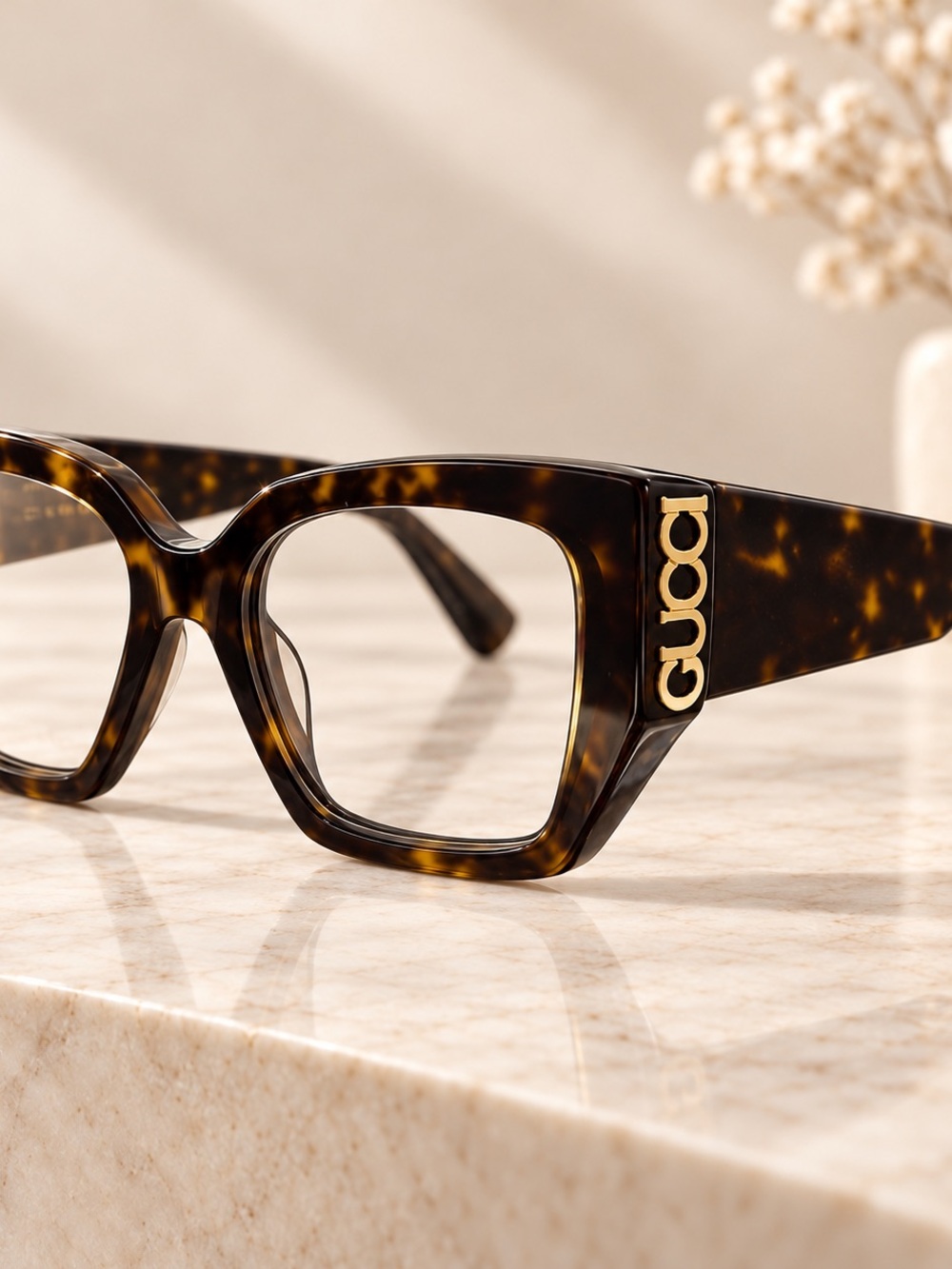 Gucci Tortoiseshell Square Frame Glasses with Gold Logo